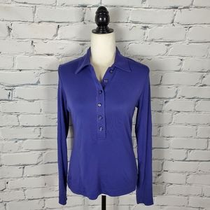 Tory Burch Indigo Long Sleeve Polo Shirt